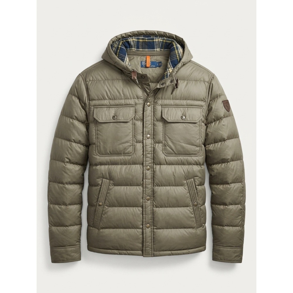 Polo Ralph Lauren Puffer Jacket XL Olive Green Hooded Flannel Lined NEW Men's